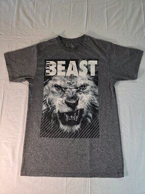 Like A Beast Athletic Works Mens Sportswear Graphic Gray Short Sleeve Shirt Sz S